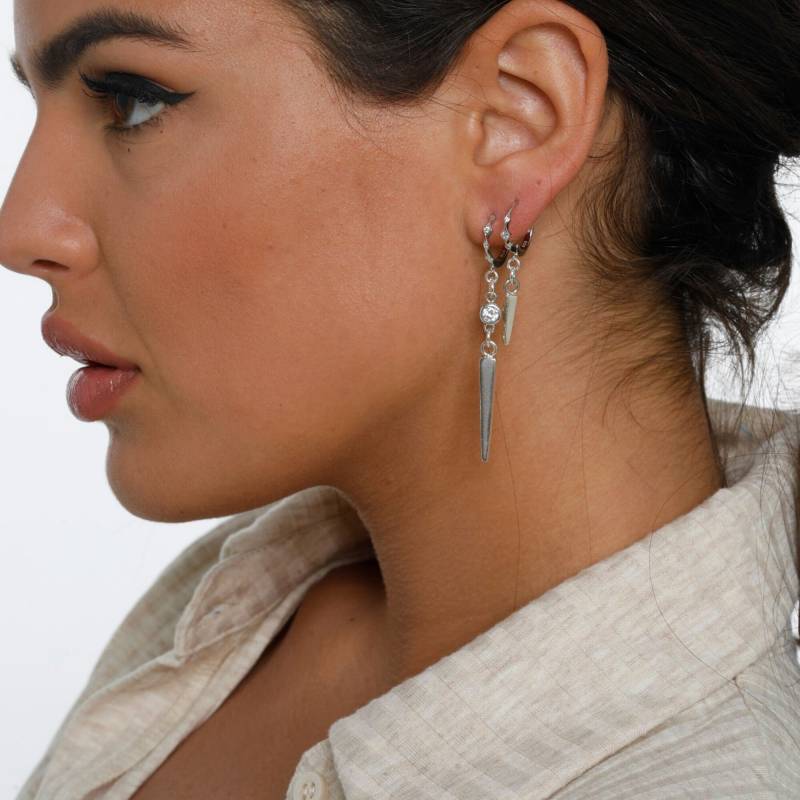 Silber Spike Ohrringe - Set Ohrringe, Lange Creolen Stacking Stack, Cz von BezalelDesignShop