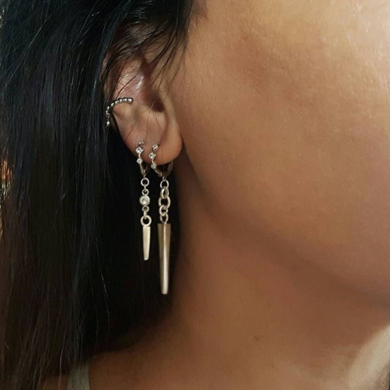 sterling Silber Spike Hoop Ohrring Set Baumeln Charme Ohrringe von BezalelDesignShop