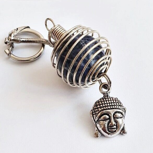 Schlüsselanhänger, Sodalith, Draht, Taschenanhänger, Buddha, Damen, Schutzstein, Energiestein, Schmuck, Bezaubernd von Bezauberndes