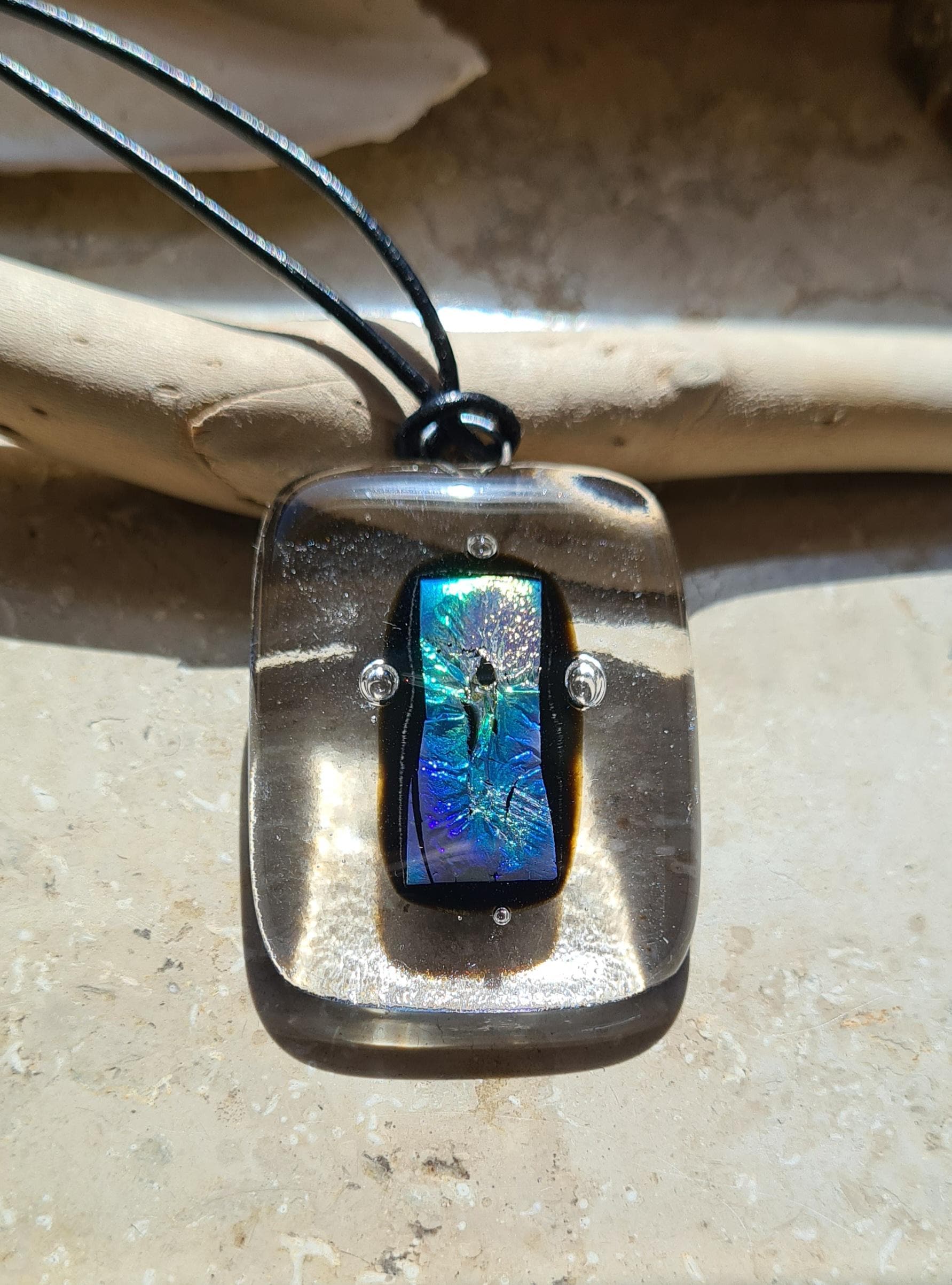 Glasschmuck...anhänger Mit Lederband...dichroic Glas...modeschmuck...geschenkidee von BezauberndesGlas