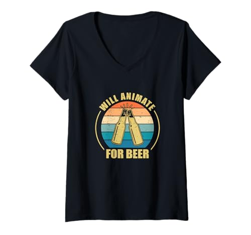Damen Will Animate For Beer Lustiger Animationsdesigner, Animator T-Shirt mit V-Ausschnitt Damen Will Animate For Beer Lustiger Animationsdesigner, Animator T-Shirt mit V-Ausschnitt von Bezier Keyframe Graphics