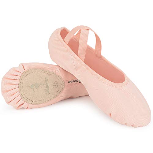 Ballettschuhe Elastische Ballettschläppchen Kinder Rosa Tanzschuhe Geteilte Ledersohle für Mädchen und Erwachsene 24 von Bezioner