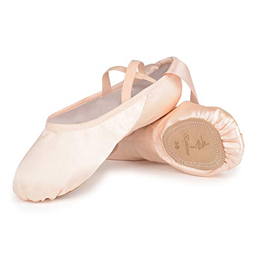 Ballettschuhe Rosa Ballettschläppchen Tanzschuhe aus Satin mit Band Geteilte Ledersohle für Kinder und Erwachsene 30 EU von Bezioner