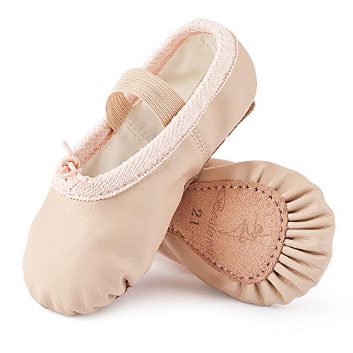 Ballettschuhe aus Leder Ballettschläppchen Tanzschuhe Gymnastikschuh mit Ganze Ledersohle für Kinder Damen Beige 32 von Bezioner