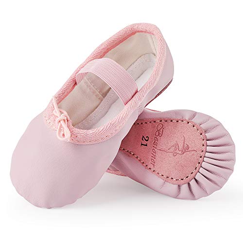 Bezioner Ballettschuhe aus Leder Ballettschläppchen Tanzschuhe Gymnastikschuh mit Ganze Ledersohle für Kinder Damen Rosa 24 von Bezioner