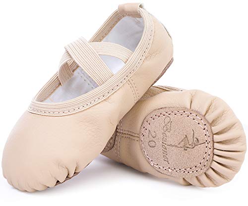 Ballettschuhe aus Leder Ballettschläppchen Tanzschuhe Gymnastikschuh mit Geteilte Ledersohle für Kinder Damen Beige 24 von Bezioner