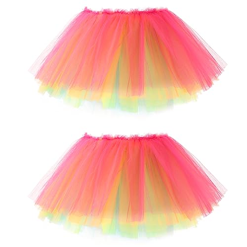 Bezioner 2 PCS Tüllrock Damen,Tütü Rock Damen 5 Lagig Festival Outfit Frauen Party Halloween Kostüme Ballettkleidung Tanzrock Regenbogen von Bezioner