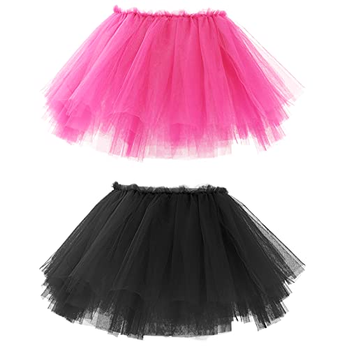 Bezioner 2 PCS Tüllrock Damen,Tütü Rock Damen 5 Lagig Festival Outfit Frauen Party Halloween Kostüme Ballettkleidung Tanzrock Rose+Schwarz von Bezioner