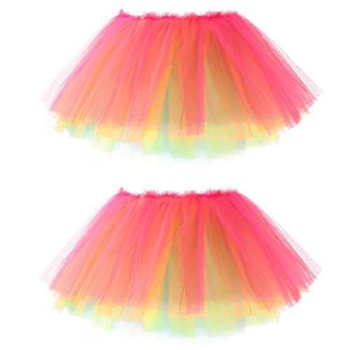 Bezioner 2 PCS Tüllrock Damen,Tütü Rock Damen mit LED-Licht 5 Lagig Festival Outfit Frauen Party Halloween Kostüme Ballettkleidung Tanzrock Regenbogen von Bezioner