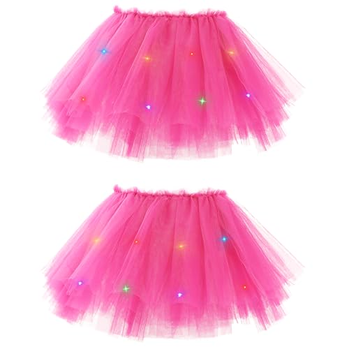 Bezioner 2 PCS Tüllrock Damen,Tütü Rock Damen mit LED-Licht 5 Lagig Festival Outfit Frauen Party Halloween Kostüme Ballettkleidung Tanzrock Rose von Bezioner