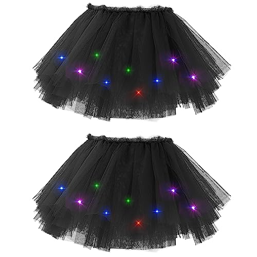 Bezioner 2 PCS Tüllrock Damen,Tütü Rock Damen mit LED-Licht 5 Lagig Festival Outfit Frauen Party Halloween Kostüme Ballettkleidung Tanzrock Schwarz von Bezioner