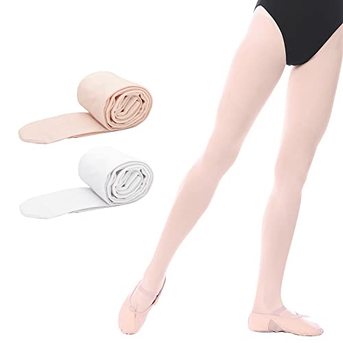 Bezioner 2 Paar Kinder Ballett Strumpfhose Tanzstrumpfhose mit Fuss fur Kinder und Damen,Weiss 1 Paar Apricot 1 Paar,S von Bezioner