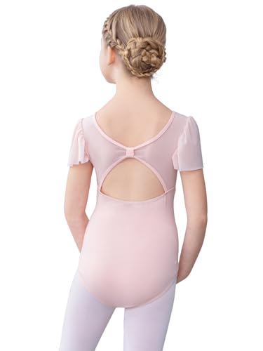 Bezioner Ballettkleidung Mädchen, Ballett Trikot Kinder Mesh Ballettanzug Puffärmel TanzBody for 2-10 Jahre Rosa 130(6-8 Jahre) von Bezioner