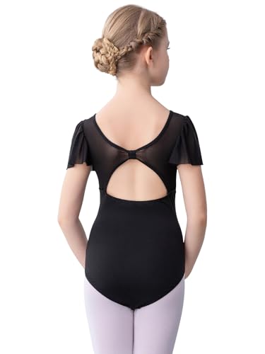 Bezioner Ballettkleidung Mädchen, Ballett Trikot Kinder Mesh Ballettanzug Puffärmel TanzBody for 2-10 Jahre Schwarz 130(6-8 Jahre) von Bezioner