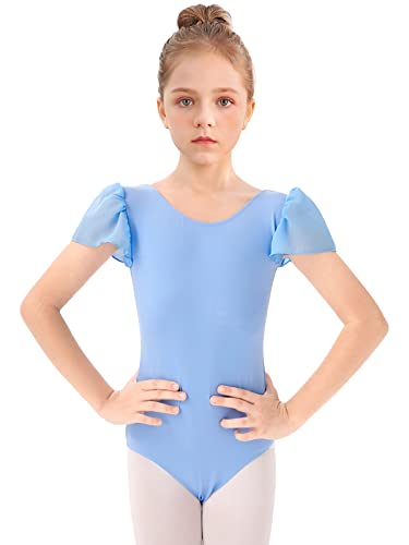 Bezioner Ballettkleidung Mädchen, Kinder Ballett Trikot Ballettanzug Puffärmel TanzBody for 3-12 Jahre Blau 120 von Bezioner