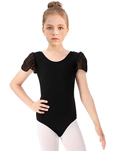 Bezioner Ballettkleidung Mädchen, Kinder Ballett Trikot Ballettanzug Puffärmel TanzBody for 3-12 Jahre Schwarz 110 von Bezioner