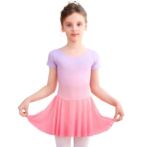 Bezioner Ballettkleidung Mädchen Ballettkleid Kinder Kurzarm Tanzkleid Gradient Ballett Trikot Ballettanzug mit Rock Rosa 140 von Bezioner