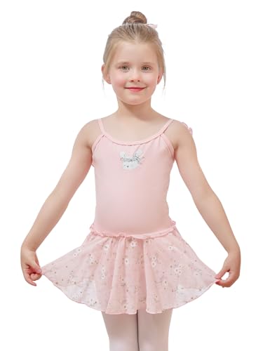 Bezioner Ballettkleidung Mädchen Spaghettiträger Tanzkleid Baumwolle Ballettkleid Ballettanzug Balletttrikot mit Blumenmuster Rock Rosa 140 (130–140 cm, 8–10 Jahre) von Bezioner