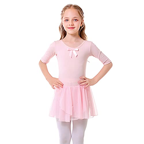 Bezioner Ballettkleidung Mädchen Tanzkleid Kinder Baumwolle Balletttrikot Ballettkleid mit Rock Tütü Rosa 100 von Bezioner