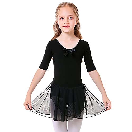 Bezioner Ballettkleidung Mädchen Tanzkleid Kinder Baumwolle Balletttrikot Ballettkleid mit Rock Tütü Schwarz 130 von Bezioner