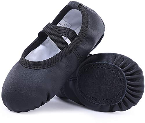 Bezioner Ballettschuhe aus Leder Ballettschläppchen Tanzschuhe Gymnastikschuh mit Geteilte Ledersohle für Kinder Damen Schwarz 41 EU von Bezioner