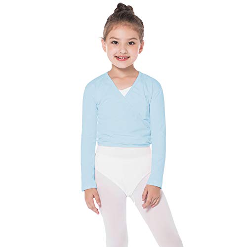 Bezioner Kinder Ballett Wickeljacke Gymnastik Tanz Ballettjacke Lange Ärmel für Mädchen Damen (L(130-150cm), Blau) von Bezioner