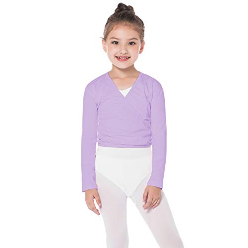 Bezioner Kinder Ballett Wickeljacke Gymnastik Tanz Ballettjacke Lange Ärmel für Mädchen Damen (M(110-130cm), Lila) von Bezioner