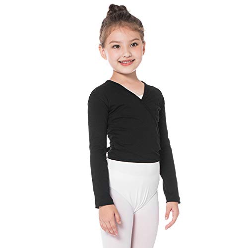 Bezioner Kinder Ballett Wickeljacke Gymnastik Tanz Ballettjacke Lange Ärmel für Mädchen Damen Schwarz L von Bezioner