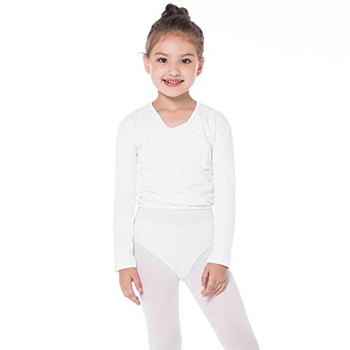 Bezioner Kinder Ballett Wickeljacke Gymnastik Tanz Ballettjacke Lange Ärmel für Mädchen Damen Weiß L von Bezioner