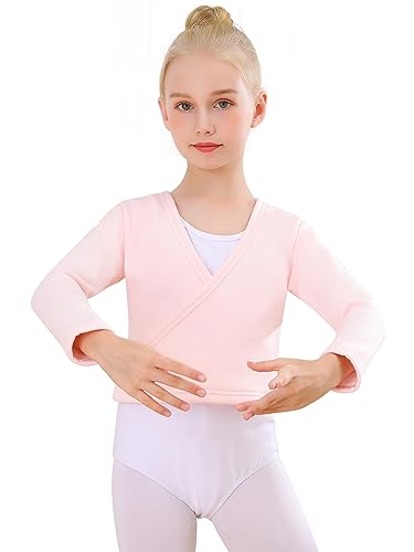 Bezioner Kinder Ballett Wickeljacke Mit Fleece Gymnastik Tanz Ballettjacke Lange Ärmel für Mädchen Damen Rosa L(130-150cm) von Bezioner