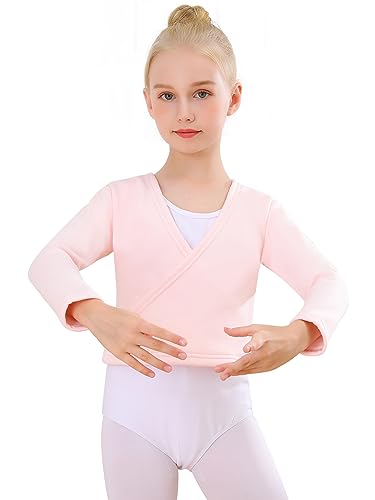 Bezioner Kinder Ballett Wickeljacke Mit Fleece Gymnastik Tanz Ballettjacke Lange Ärmel für Mädchen Damen Rosa M(110-130cm) von Bezioner