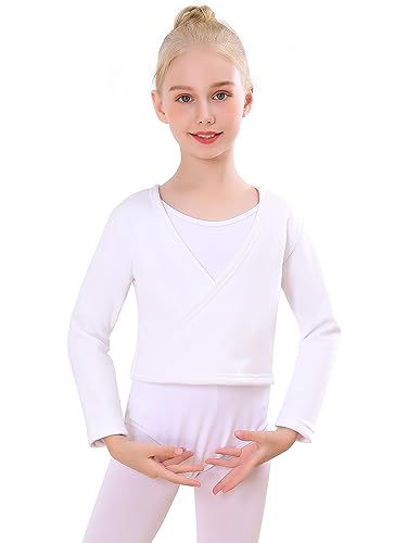 Bezioner Kinder Ballett Wickeljacke Mit Fleece Gymnastik Tanz Ballettjacke Lange Ärmel für Mädchen Damen Weiß L(130-150cm) von Bezioner