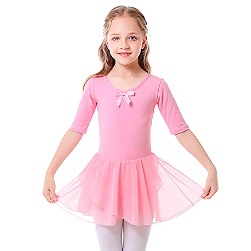 Bezioner Ballettkleidung Mädchen Tanzkleid Kinder Baumwolle Balletttrikot Ballettkleid mit Rock Tütü pink 110 von Bezioner