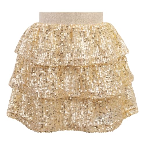 Bezioner Pailletten Glitzer Rock Mädchen - Glänzende Rüschen A-Linie Prinzessin Rock für Karneval Party Rave Outfit - Gold 120 von Bezioner