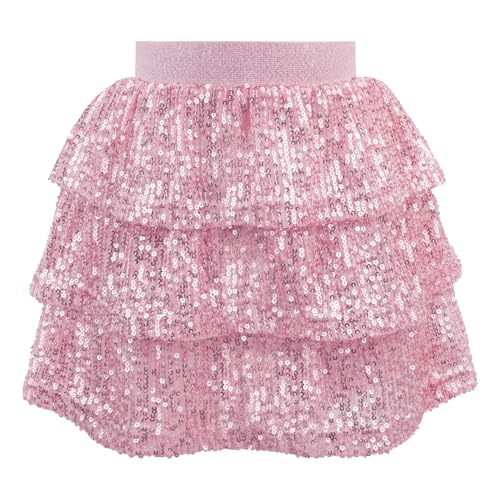 Bezioner Pailletten Rock Glitzer Rock Mädchen Glänzende Rüschenrock A-Linie Prinzessin Rock Karneval Party Rave Outfit Rosa 110 von Bezioner
