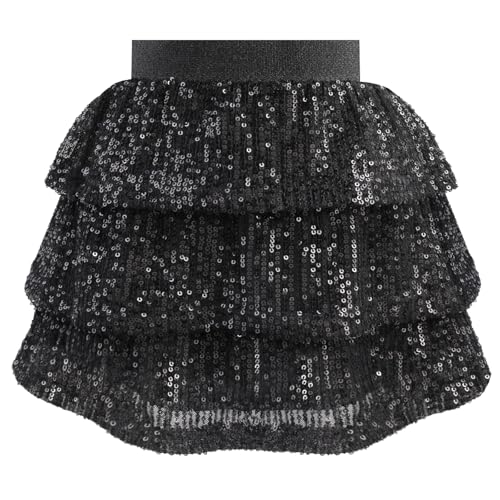 Bezioner Pailletten Rock Glitzer Rock Mädchen Glänzende Rüschenrock A-Linie Prinzessin Rock Karneval Party Rave Outfit Schwarz 120 von Bezioner