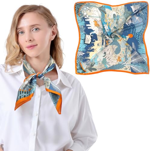 Bezioner Seidentuch 100% Maulbeerseide Schal Damen Seidentuch Haare 68x68cm Bandana Halstuch Quadratisch Kopftuch Mädchen Blau/Orange von Bezioner