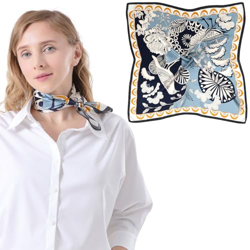 Bezioner Seidentuch 100% Maulbeerseide Schal Damen Seidentuch Haare 68x68cm Bandana Halstuch Quadratisch Kopftuch Mädchen Blau von Bezioner