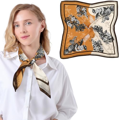 Bezioner Seidentuch 100% Maulbeerseide Schal Damen Seidentuch Haare 68x68cm Bandana Halstuch Quadratisch Kopftuch Mädchen Gelb/Beige von Bezioner
