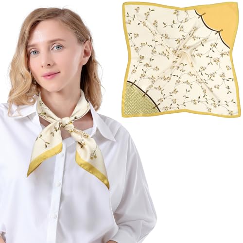 Bezioner Seidentuch 100% Maulbeerseide Schal Damen Seidentuch Haare 68x68cm Bandana Halstuch Quadratisch Kopftuch Mädchen Gelb von Bezioner