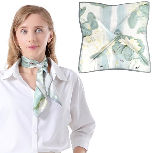 Bezioner Seidentuch 100% Maulbeerseide Schal Damen Seidentuch Haare 68x68cm Bandana Halstuch Quadratisch Kopftuch Mädchen Hellblau von Bezioner