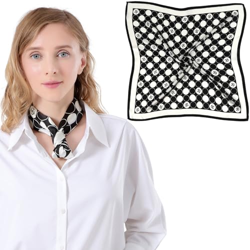 Bezioner Seidentuch 100% Maulbeerseide Schal Damen Seidentuch Haare 68x68cm Bandana Halstuch Quadratisch Kopftuch Mädchen Schwarz/Weiß von Bezioner