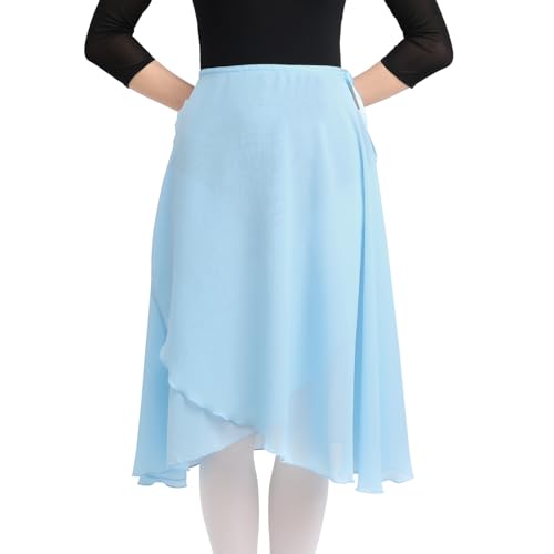 Bezioner Wickelrock Damen Lang Tanzrock Damen Ballettrock aus Chiffon Mit Verstellbares Taillenband für Erwachsene Frauen Blau von Bezioner
