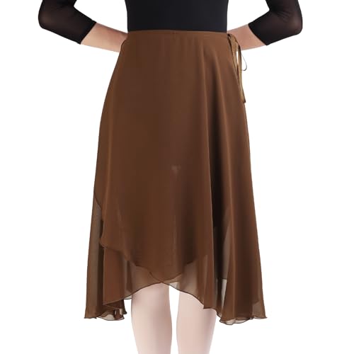 Bezioner Wickelrock Damen Lang Tanzrock Damen Ballettrock aus Chiffon Mit Verstellbares Taillenband für Erwachsene Frauen Braun von Bezioner