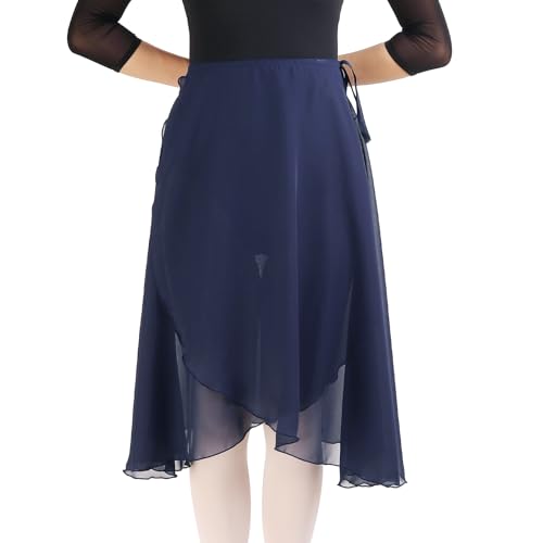 Bezioner Wickelrock Damen Lang Tanzrock Damen Ballettrock aus Chiffon Mit Verstellbares Taillenband für Erwachsene Frauen Marineblau von Bezioner