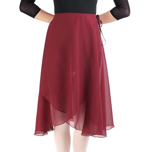 Bezioner Wickelrock Damen Lang Tanzrock Damen Ballettrock aus Chiffon Mit Verstellbares Taillenband für Erwachsene Frauen Rot von Bezioner