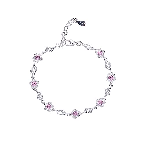 Armband, Armband, Silberarmband, Geschenke, Sterling-Silber-Armband for Frauen, Damen-Armband aus 925er-Sterlingsilber, modisches rosafarbenes Blumenarmband, klassischer Damen-Sterlingsilber-Schmuck f von BgnEhRfL