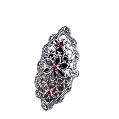 BgnEhRfL Chinesischen Stil Ring Schmuck Thai Silber Handgemachte Schmuck frauen Öffnung Hohl S925 Reinem Silber Ring Granatapfel Rot Ringguava (Color : Black) von BgnEhRfL