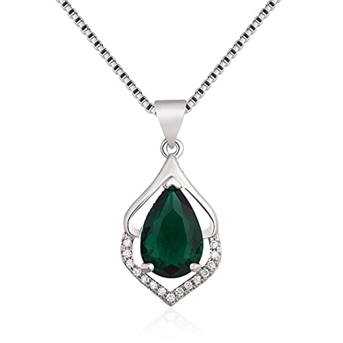 BgnEhRfL Choker-Halskette, Anhängerkette, Silberhalskette, 925er-Silberhalskette for Damen, Schmuck mit Amethyst-Zirkon-Wassertropfen-Anhänger for Hochzeitstag, Party, Schmuckgeschenk (Color : Green) von BgnEhRfL