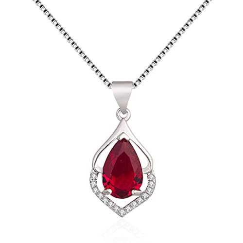 BgnEhRfL Choker-Halskette, Anhängerkette, Silberhalskette, 925er-Silberhalskette for Damen, Schmuck mit Amethyst-Zirkon-Wassertropfen-Anhänger for Hochzeitstag, Party, Schmuckgeschenk (Color : Red) von BgnEhRfL